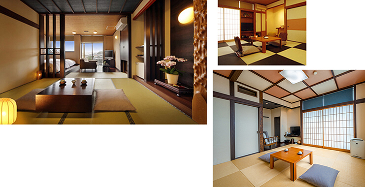 銀鱗荘 ことぶき 癒しを包む。趣の異なる、和モダンな和室・和洋室が９室。ひっそりと、のんびりと。優しい時間の流れに、今日という日を委ねてください。